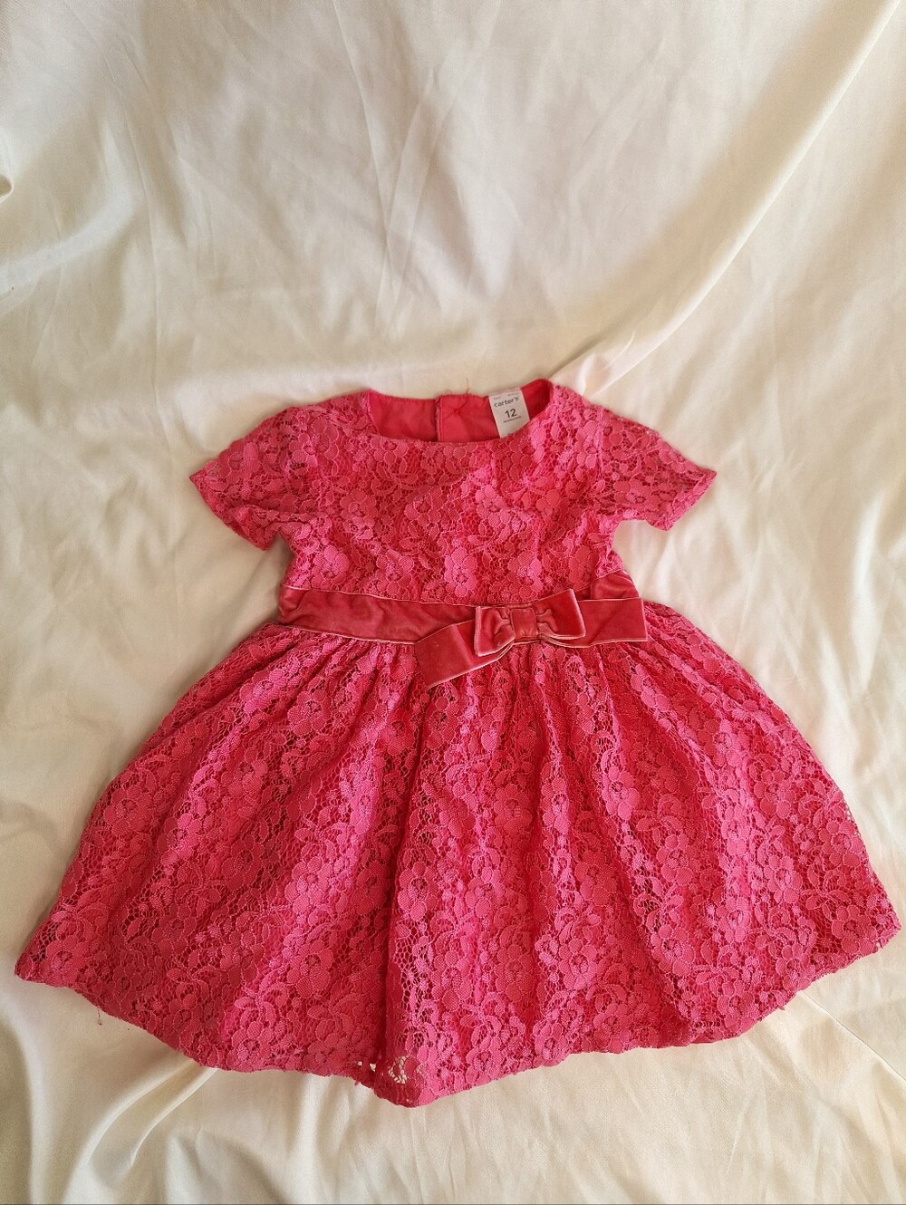 Carter's Vibrant Pink Floral Lace Petticoat Dress with Bow Size 12 months